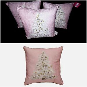 New w/tags Ashland Pink Holiday Pillow with Embroidered Tree set of 3